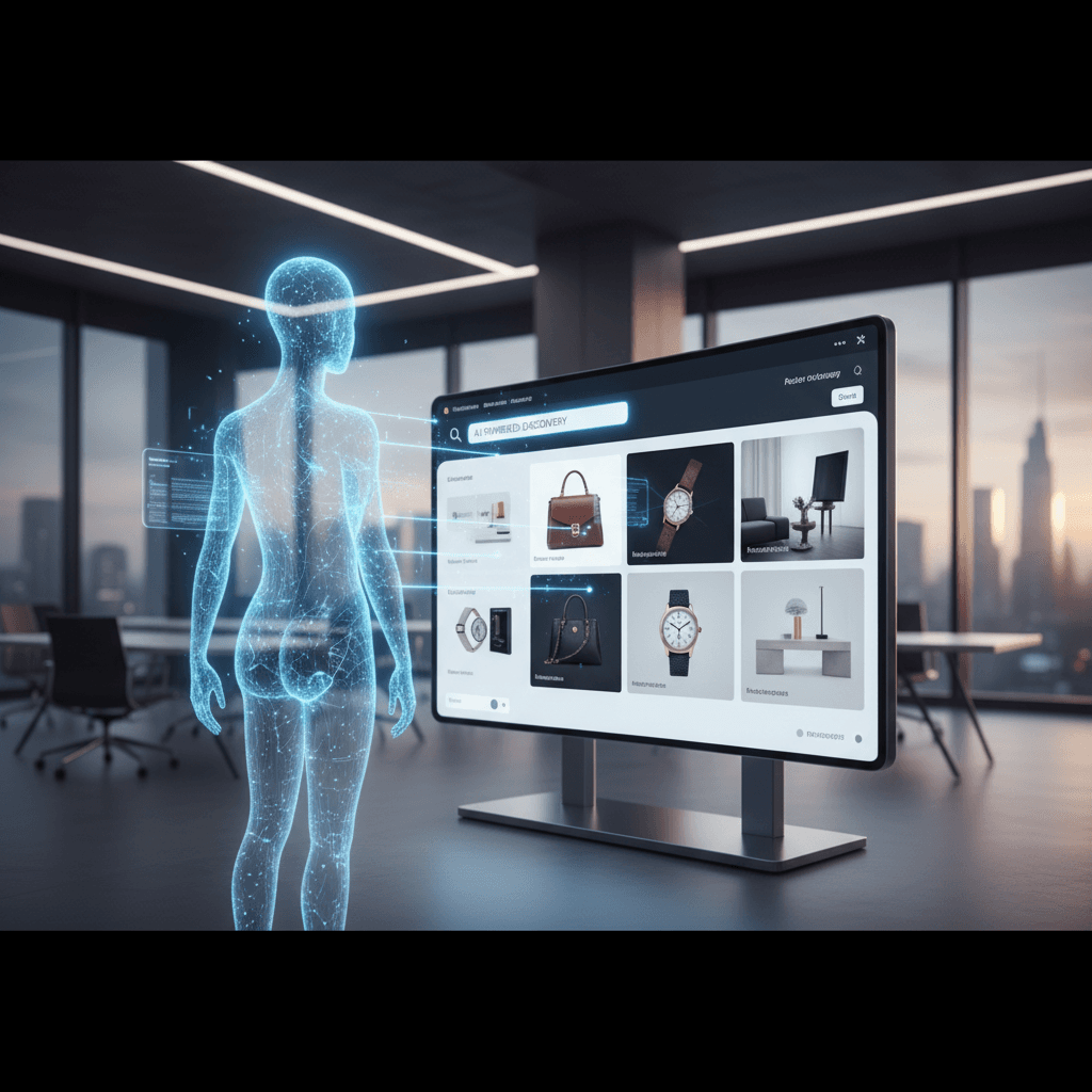 AI assistant interface displayed alongside an ecommerce storefront, representing the shift toward AI visibility for ecommerce brands