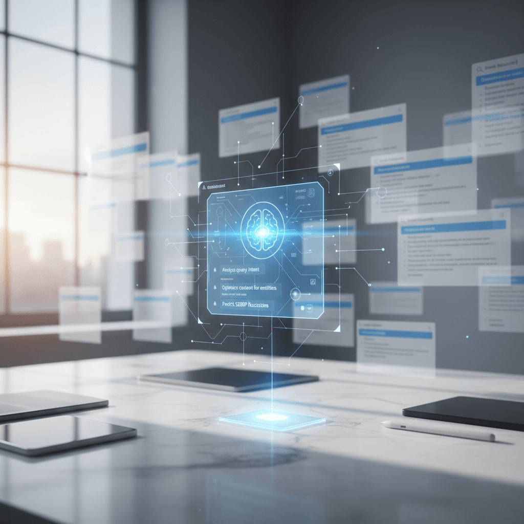 Glowing AI assistant interface representing the shift toward AI visibility optimization as traditional search engines fade into the background